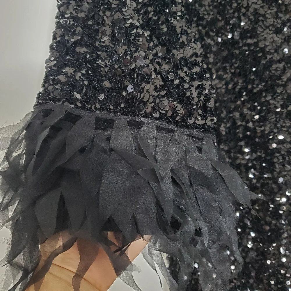 $898 Frances Valentine Regina Sequin Dress Size M Black Designer Wedding Glamour - Picture 9 of 16